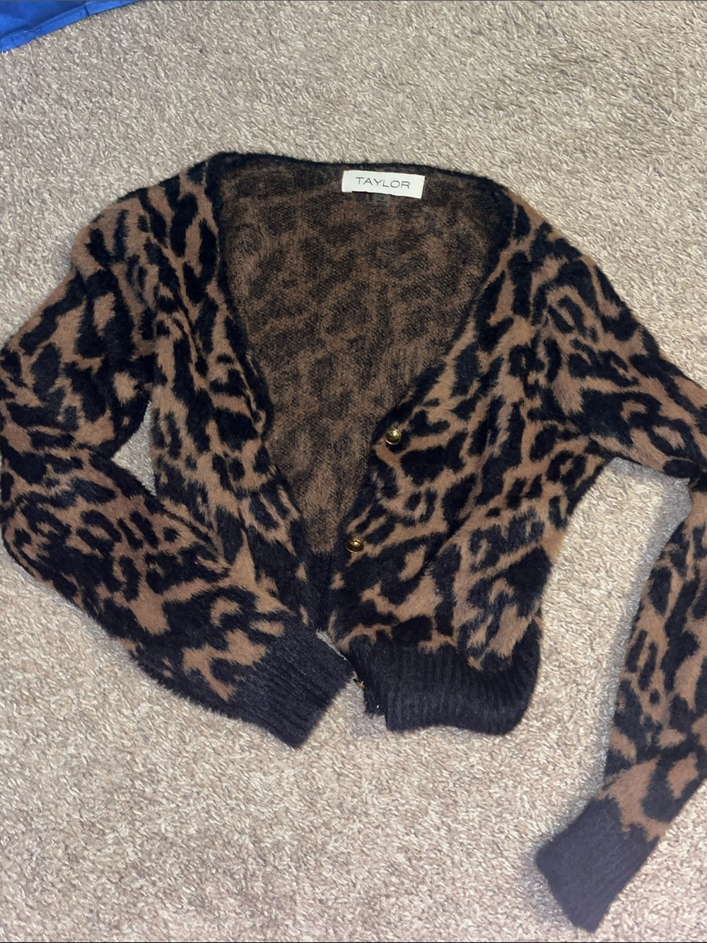 Taylor Black & Brown Leopard Fuzzy Cardigan